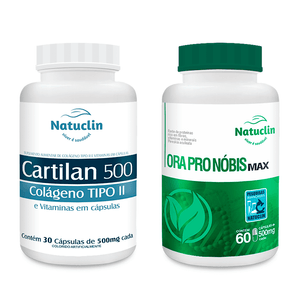 Cartilan Colágeno Tipo 2 com Vitaminas- 30 cápsulas - 500mg + Ora pro nóbis Max - 60 cápsulas - 500mg